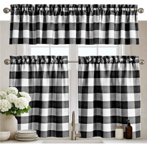 Black and White Checkered Curtains with valance.